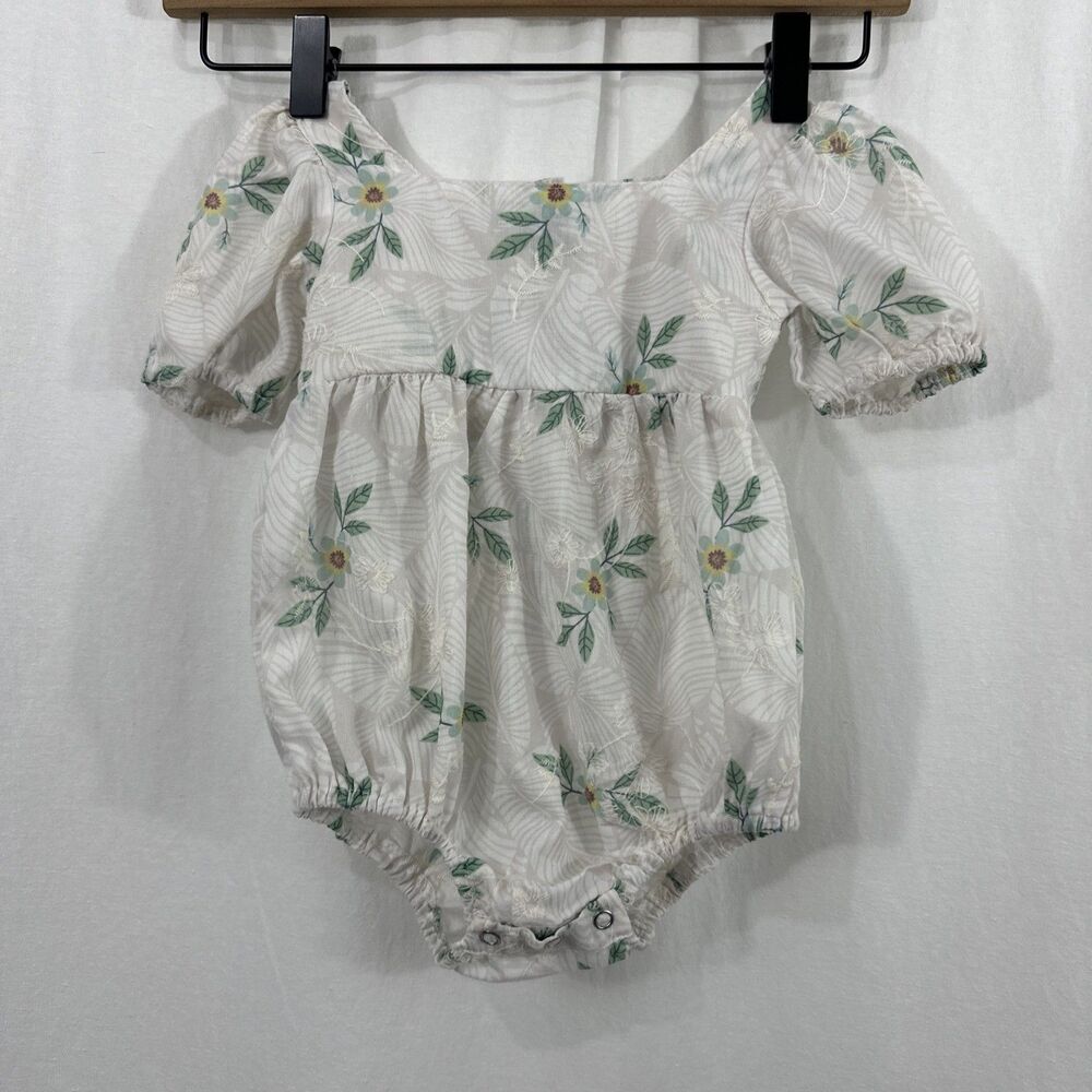 Unbranded Girls Floral Embroidered Summer Puff Sleeve Romper Size 9-12 Months